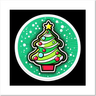Gift Wrapping Green Kawaii Christmas Tree Posters and Art